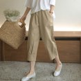 thumbnail image 5 of Olyvenn Fashion Women Cotton Linen Pants High Waist Harem Pants Casual Loose Solid Color Plus Size Wide Leg Capri with Pockets Khaki L, 5 of 7