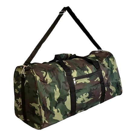 Custom Personalized 21 in Print Duffle, Overnight, Carry on Bag with Outside Pocket and Shoulder Strap (Camouflage Green)