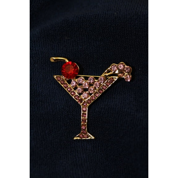 Rhinestone Martini Glass Pin Cocktail Party Pink Crystals Costume Jewelry Brooch