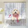 thumbnail image 3 of Playful Goldendoodle Welcomes Winter Snowy Day with Cardinal Bird Shower Curtain Doodle Dog Lover Gifts Idea Waterproof Bathroom Bathtub Curtain - 12017, 3 of 5