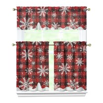 3-Piece Christmas Kitchen Curtain Set - Ruffled Valance and Tier Curtains with Rod Pocket, Fresh Winter Pattern for Farmhouse Kitchen Windows Decor, 54"x14"   27.5"x36"x2