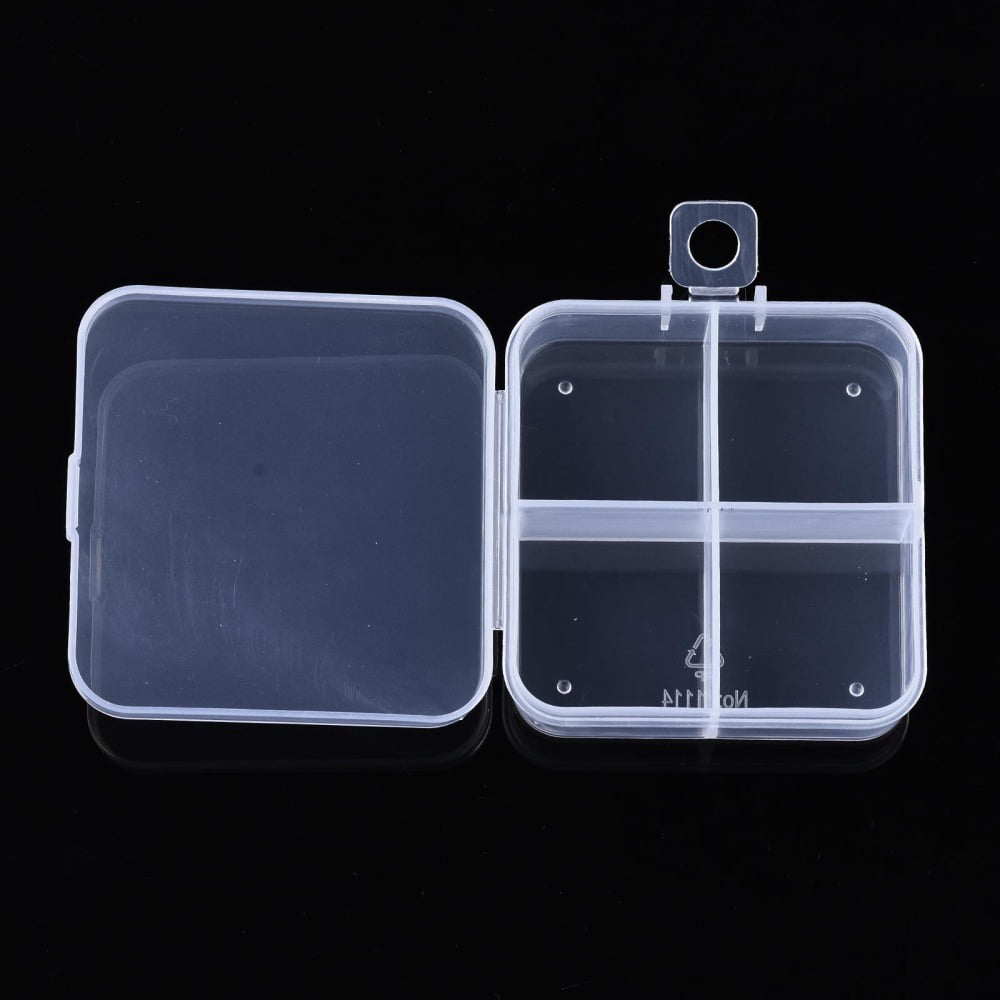 20pcs Square Polypropylene(PP) Bead Storage Container 4 Compartment Organizer boxes with Hinged Lid for Jewelry Small Accessories Clear 7.3x6.9x2.4cm