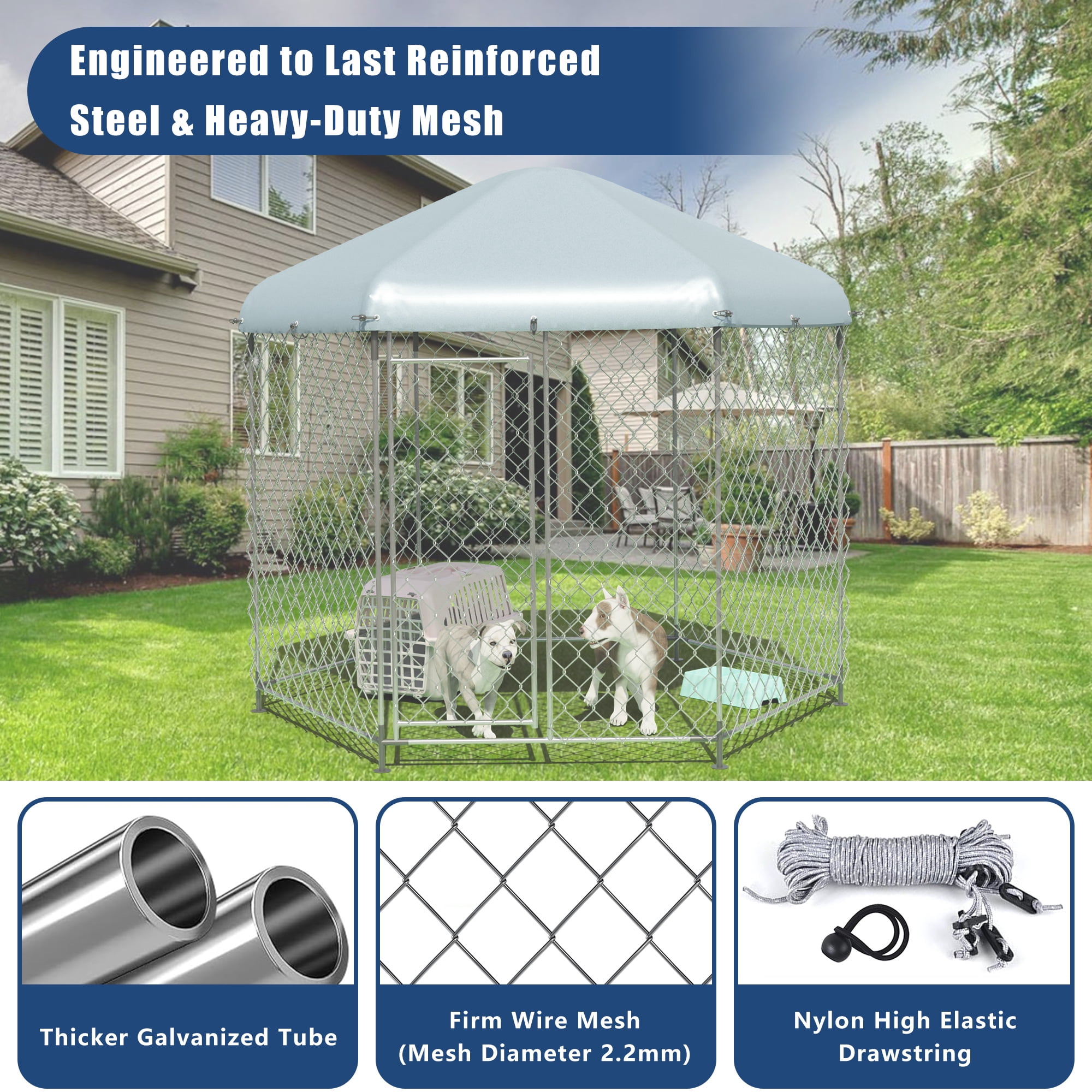 EUNHOO Kennel for Large Dogs,6.9'L x 6.9'W x 7.5'H Outdoor Dog Fence for Yard,Dog House Outside for Big Dog Run,Dog Enclosure with Roof
