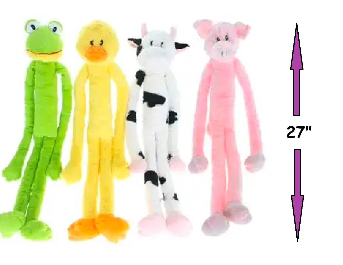 Large Extra Long Legs Over Sized Animal Dog Toy 27 inch Plush Multiple Squeakers (White and Black Cow)
