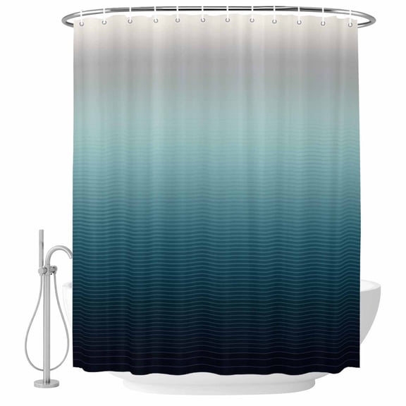Ombre Teal Blue Fabric Shower Curtain Gradient Stripes Washable Shower Curtains for Bathroom, Waterproof Bath Curtain with Hooks Home Decor 36x72in