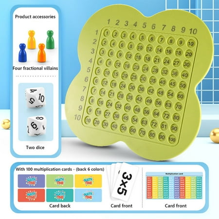 Multiplication Math Board Game-Arithmetic Toys Learning Tools Classroom and Home Campus Teaching Gifts Containing 100 Cards Dice and Fractional Figurines.