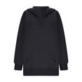 thumbnail image 5 of Women's Casual V-neck Pullover Long-sleeve Solid Color Fleece-lined Hooded Sweatshirt Top, Warm and Comfortable Hoodie for Winter Season,Black,XL, 5 of 6