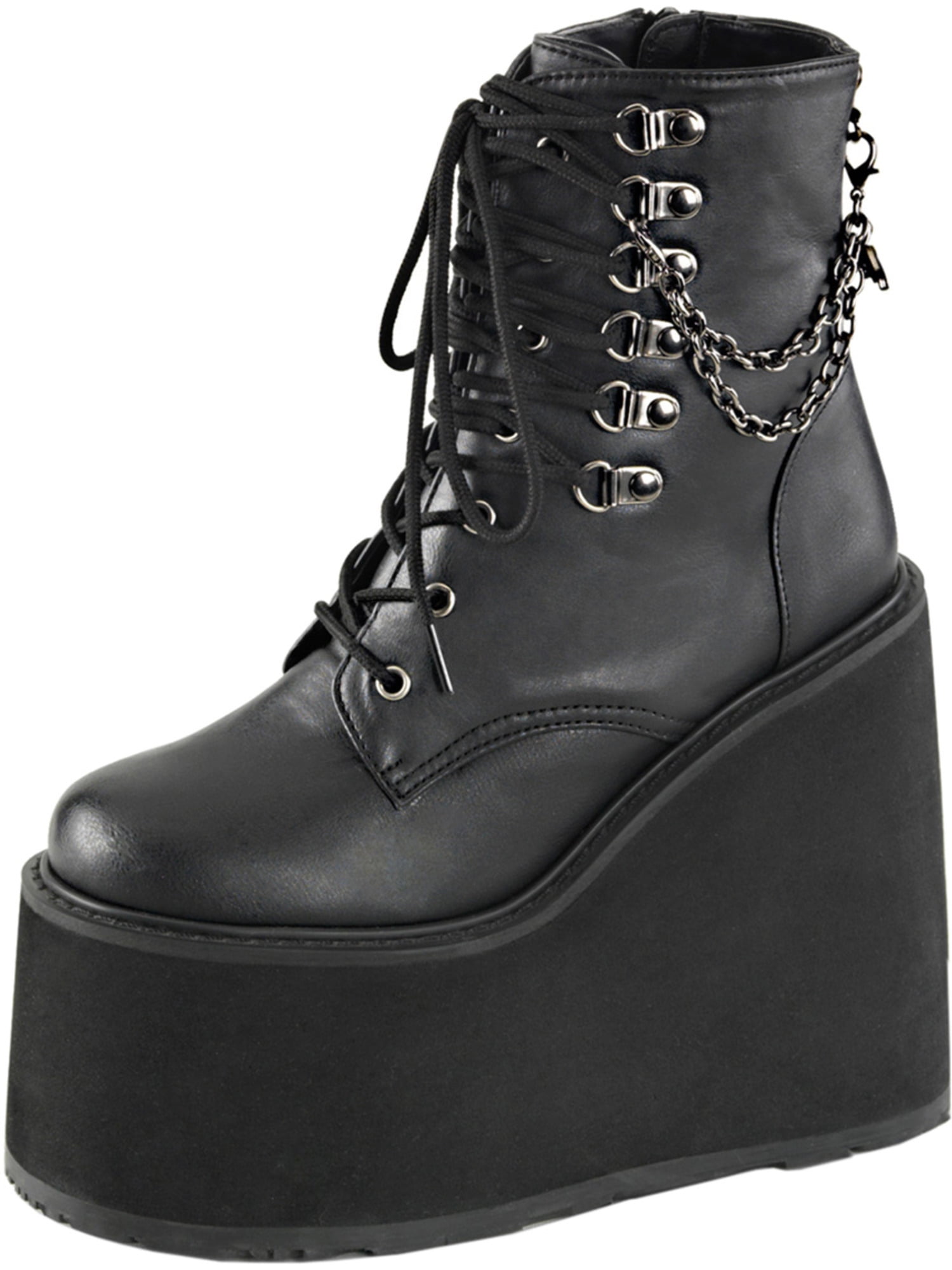 Demonia - Womens Black Ankle Boots Lace Up Booties Bats Platform Wedges ...
