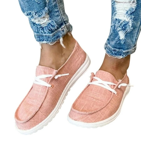 

Abcelit Clearance Women s Slip on Shoes Canvas Shoes Lightweight Sneakers Low Top Casual Flats Shoes Walking Shoes Pink 4XL
