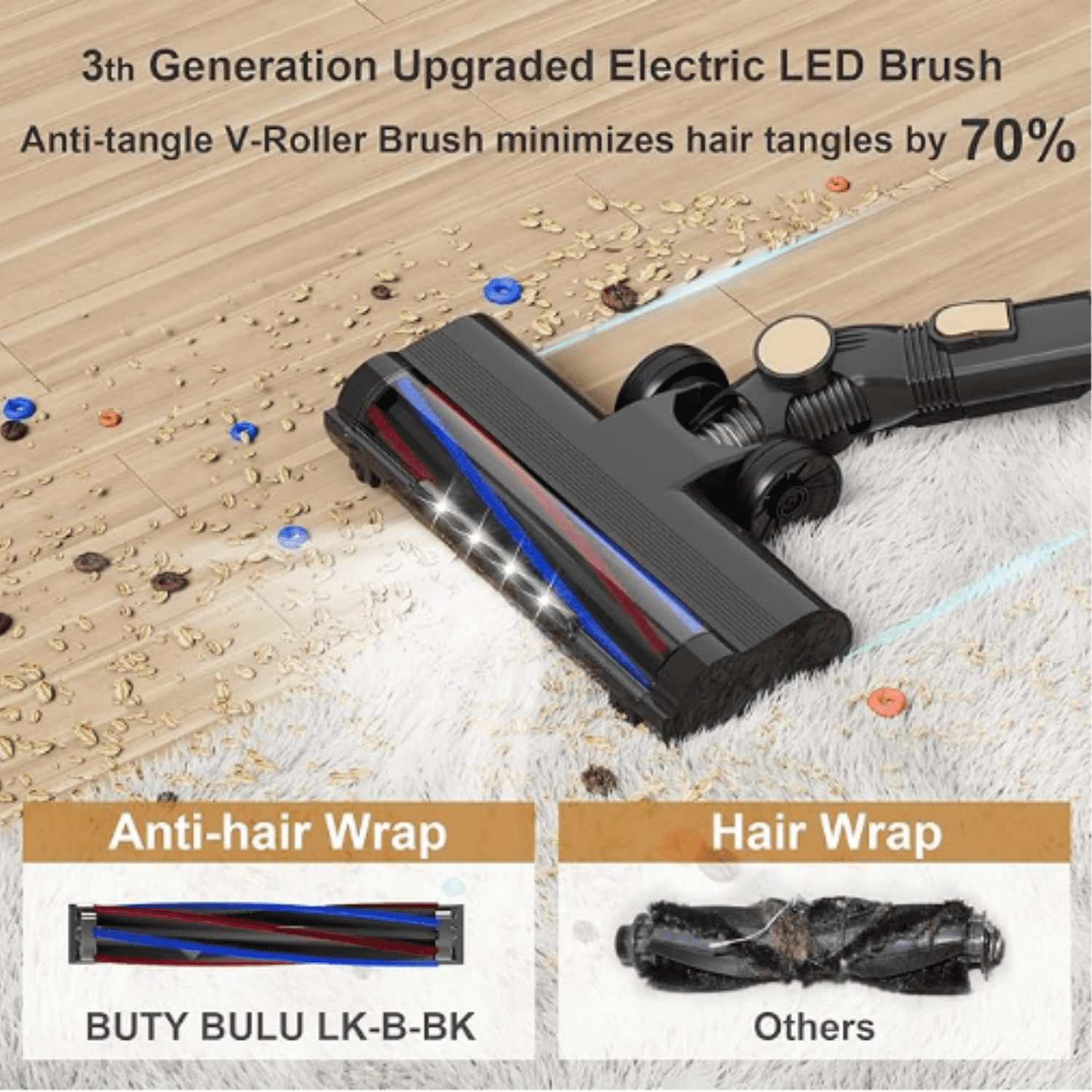 Cordless Stick Vacuum Cleaner, 30KPa Handheld 2200mAh Rechargeable Battery Lightweight Small Vac Electirc Broom, 40Mins Runtime for Home Hard Floor Carpet Pet Hair Cleaning, LED Screen