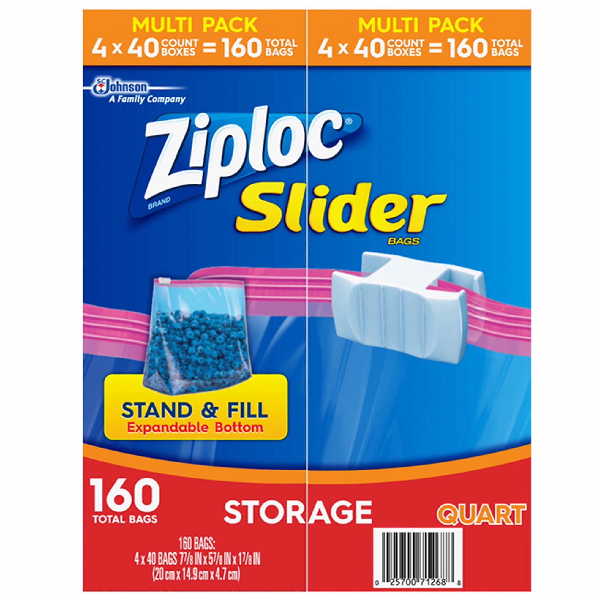 Product of Ziploc Slider Storage Bags, Quart Size, 160 ct. Food
