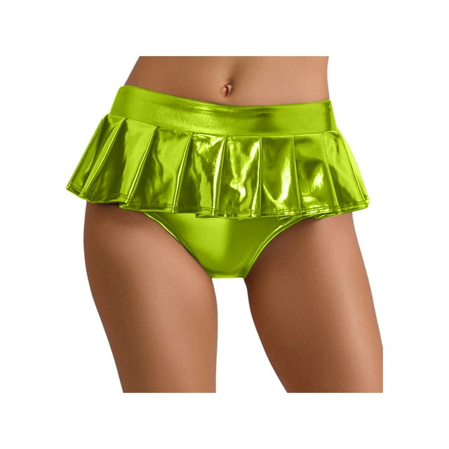 Miaeowve Womens Shiny Metallic Mini Skirt Pleated Hem Disco Hot Pants For Rave Party Night Club Green L