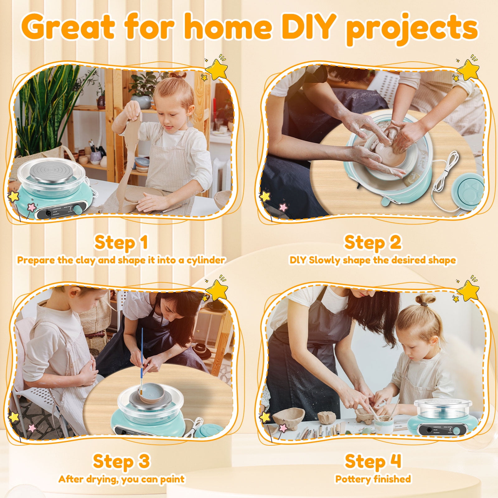 Wekvgz Kids Pottery Wheel Kit Complete Mini Pottery Wheel Kit Adjustable Speed Pottery Wheel Craft Kit Practical Electric Pottery Wheel Kit for Adults Kids Beginners