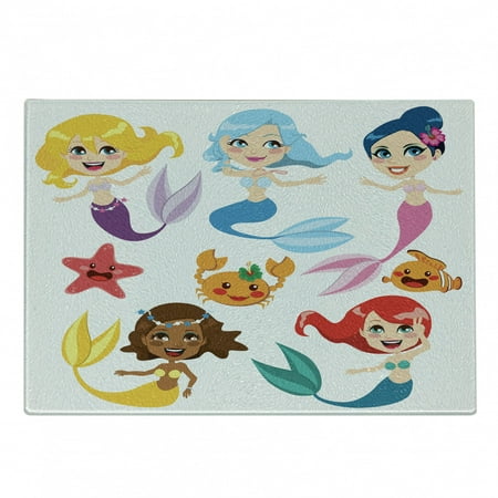 

Underwater Cutting Board Illustration of Colorful Mermaids and Sea Friends Cheering Joyful Decorative Tempered Glass Cutting and Serving Board Small Size Multicolor by Ambesonne