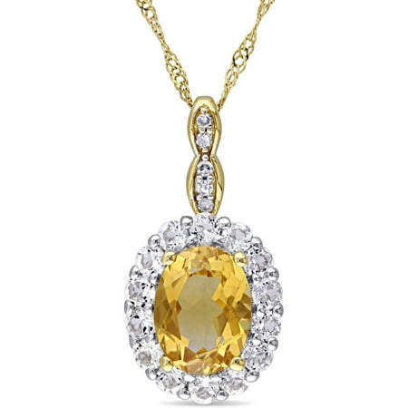 Tangelo 1-4/5 Carat T.G.W. Citrine, White Topaz and Diamond-Accent 14kt Yellow Gold Vintage Oval Pendant, 17