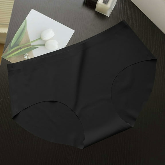 Cotton Underwear Women's Lace Underwear Mid-Waisted Ice Silk Full Cover Underwear Soft Satin High Waisted Panties Lightweight Breathable Underpant Briefs Womens Tummy Underwear Black L