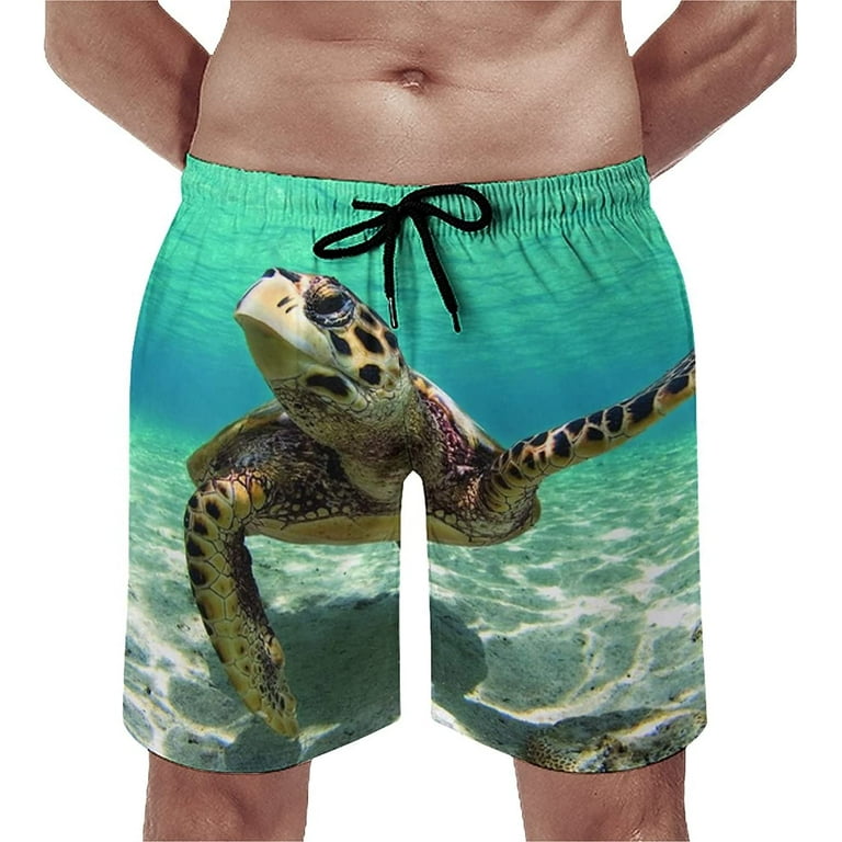 Men s Sea Turtle Printed Swim Trunks Quick Dry Beach Pants Board Shorts Bathing Suits with Mesh Lining and Pockets S 3XL