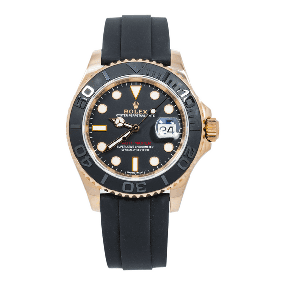 Pre-Owned Rolex Yacht-Master 40mm 116655 Everose Gold Black Dial Oysterflex Bracelet Mens Watch (Year: 2015 to 2018)