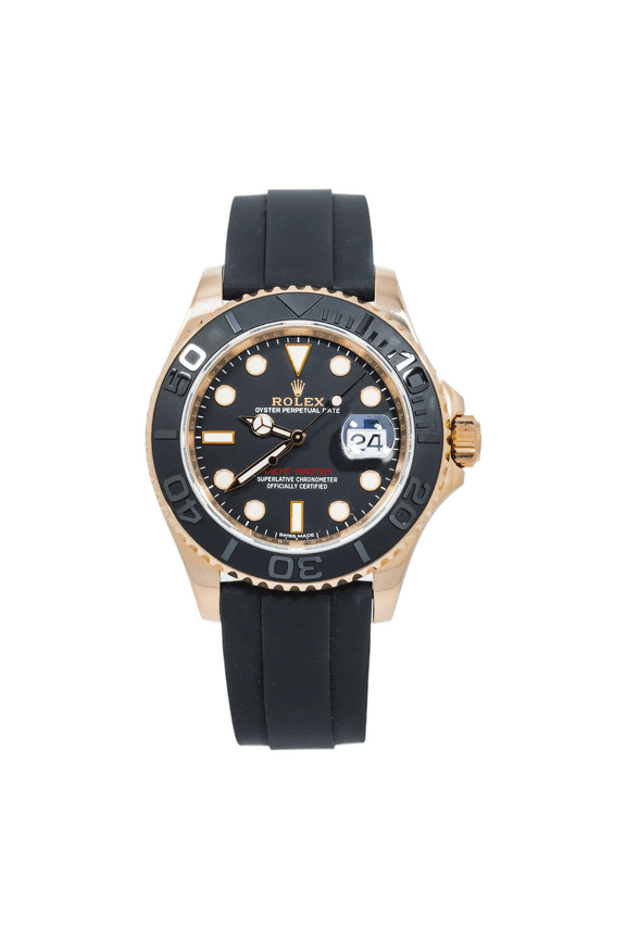 Pre-Owned Rolex Yacht-Master 40mm 116655 Everose Gold Black Dial Oysterflex Bracelet Mens Watch (Year: 2015 to 2018)