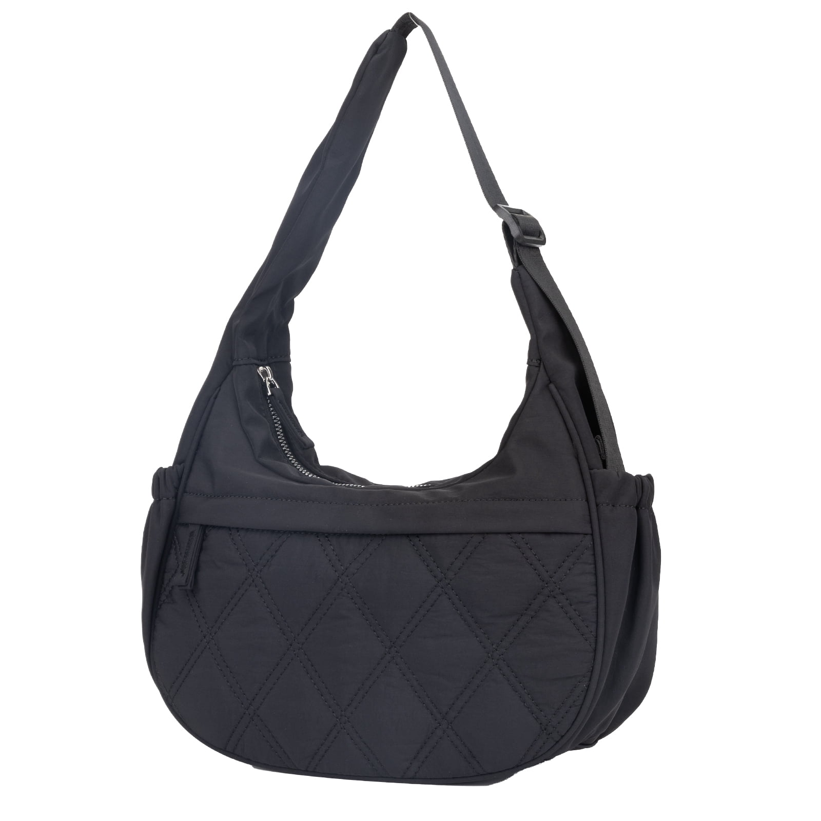 JANKS Small Puffer Crescent Shoulder Bag for Women, Nylon Quilted Puffy Crossbody Purse, Cute Hobo Shoulder Handbags （Black)