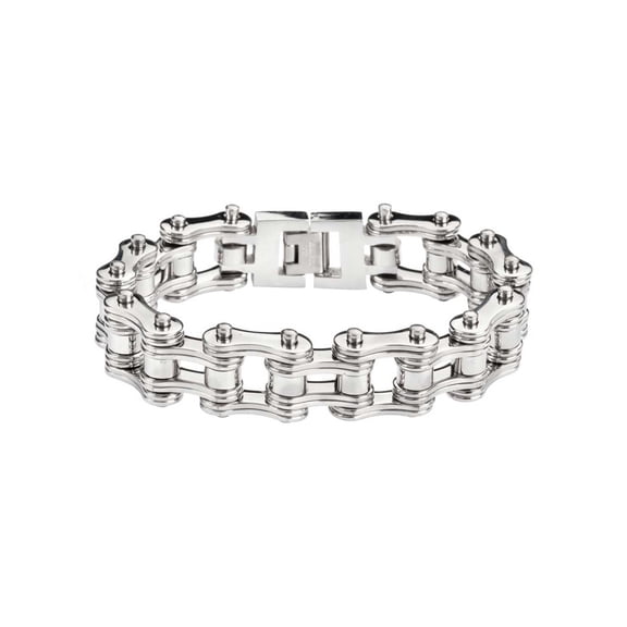 Heavy Metal Men's Double Link Stainless Motorcycle Chain Bracelet - Silver (8.5)