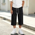 thumbnail image 4 of Maean Boys Capris Pants Sweatpants Wide Leg Elastic Waist Casual Loose Cargo Pant with Pockets, 4 of 7