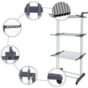 Clothes Drying Rack, 4 Tier Outdoor Laundry Drying Rack, Laundry Drying Rack with Foldable Wings Indoor, Gray