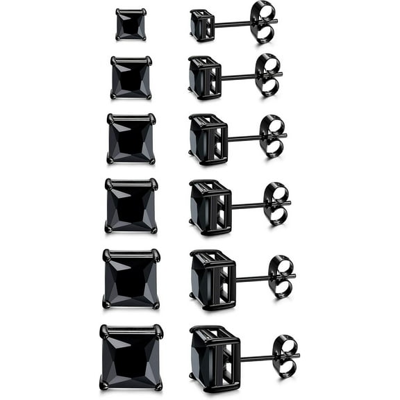 Square CZ Stud Earrings for Men Women Stainless Steel Princess Cut Cubic Zirconia Earring Studs 3MM-8MM
