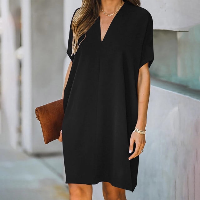 Liquidation d'Été 2025! Robe Grande Taille pour Femmes, Liquidation d'Été pour Femmes, Mode Femmes Robe Décontractée d'Été à Manches Courtes et Col en V