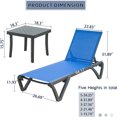 thumbnail image 4 of 3PCS Outdoor Chaise Lounge, Aluminum Patio Lounge Chair with Wheels, All-Weather Five-Position Adjustable Reclining Chair and Side Table for Beach, for Patio Pool, Deck, Beach, Yard (Blue), 4 of 7