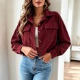 thumbnail image 5 of cocolona Cropped Jackets for Women Lapel Button Down Trendy Tops Casual Long Sleeve Fall Short Outerwear, 5 of 7