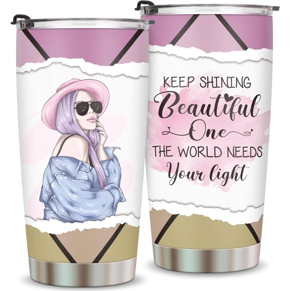 Keep Shining Travel Mug-Inspirational Gifts for Women Female-Birthday Gifts for Best Friends,Coworker,Sister,Mom-20oz Stainless Steel Tumbler Mug with Lid and Straw