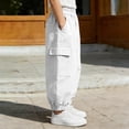 thumbnail image 2 of OGLCCG Cotton Linen Cargo Pants for Boys Teens Wide Leg Y2k Parachute Pants with Pockets Summer High Waist Baggy Jogger Pants 7-16 Years, 2 of 5