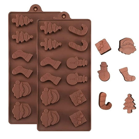 

Seenda 2 pcs Christmas Silicone Chocolate Mould Xmas Candy Mold Trays Baking Jelly Sweet Mould Santa Clause Snowman Christmas Tree Present Stockings Candy Cane