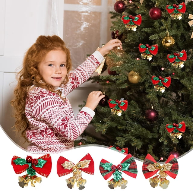Fiudx Mini Lazos Navideños, Juego de 4 Piezas Dorado y Verde, de Terciopelo de Lino Suave, Decoración Festiva para Árboles, Coronas y Regalos, Accesorio Festivo Versátil, Tamaño 4,5 X 4,5 Cm.