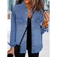 thumbnail image 4 of Women'S Oversized Denim Jacket Casual Long Sleeve Denim Shirts Distresse Jean Jacket Fall Outfits Retro Blue M, 4 of 6