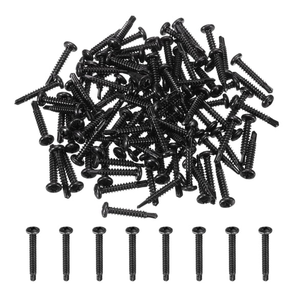 Uxcell 120Pcs M4.2 x 25mm Pan Head Self Tapping Screws for Metal, Black