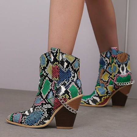 

Gubotare Boots for Women With Heel Cowboy Boots for Women Pointy Toe Stacked Heel Cowgirl Knee Boots (Green 9)