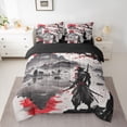 thumbnail image 2 of jejeloiu Japanese Samurai 7-Piece Twin Bedding Sets,Retro Ink Painting Bedding Comforter Set,Red Flower Floral Sheet Sets For Boys Kids,Microfiber Bedroom Decor Reversible, 2 of 8