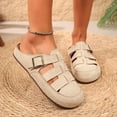 thumbnail image 2 of Rokment Womens Closed Toe Gladiator Clogs Suede Buckles Comfortable Backless Slip on Walking Flat Sandals for Boho Beach Summer 2026 Beige Size 6, 2 of 7