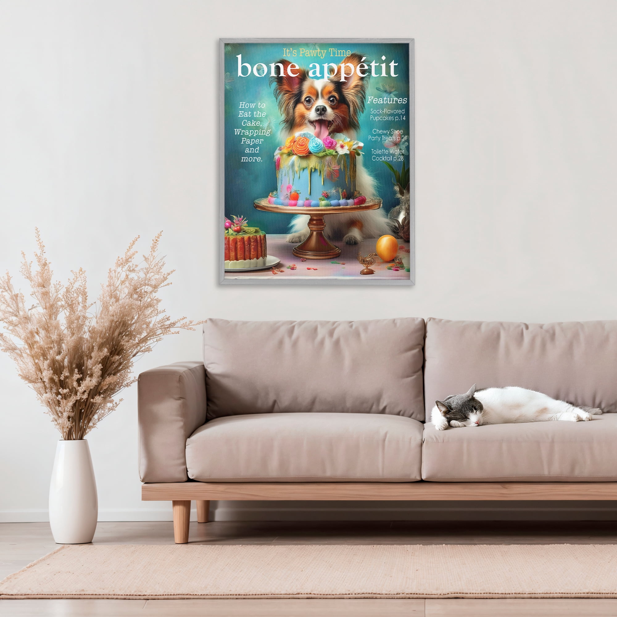 Stupell Industries Bone Appetit Dog Magazine Parody Gray Framed Giclee Art, design by Grotto Studios