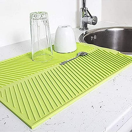 

Silicone Dish Drainer Large Sink Drying Table for Kitchen Mat Dish Drainer for Tableware Silicone Drain Pad(Green big)