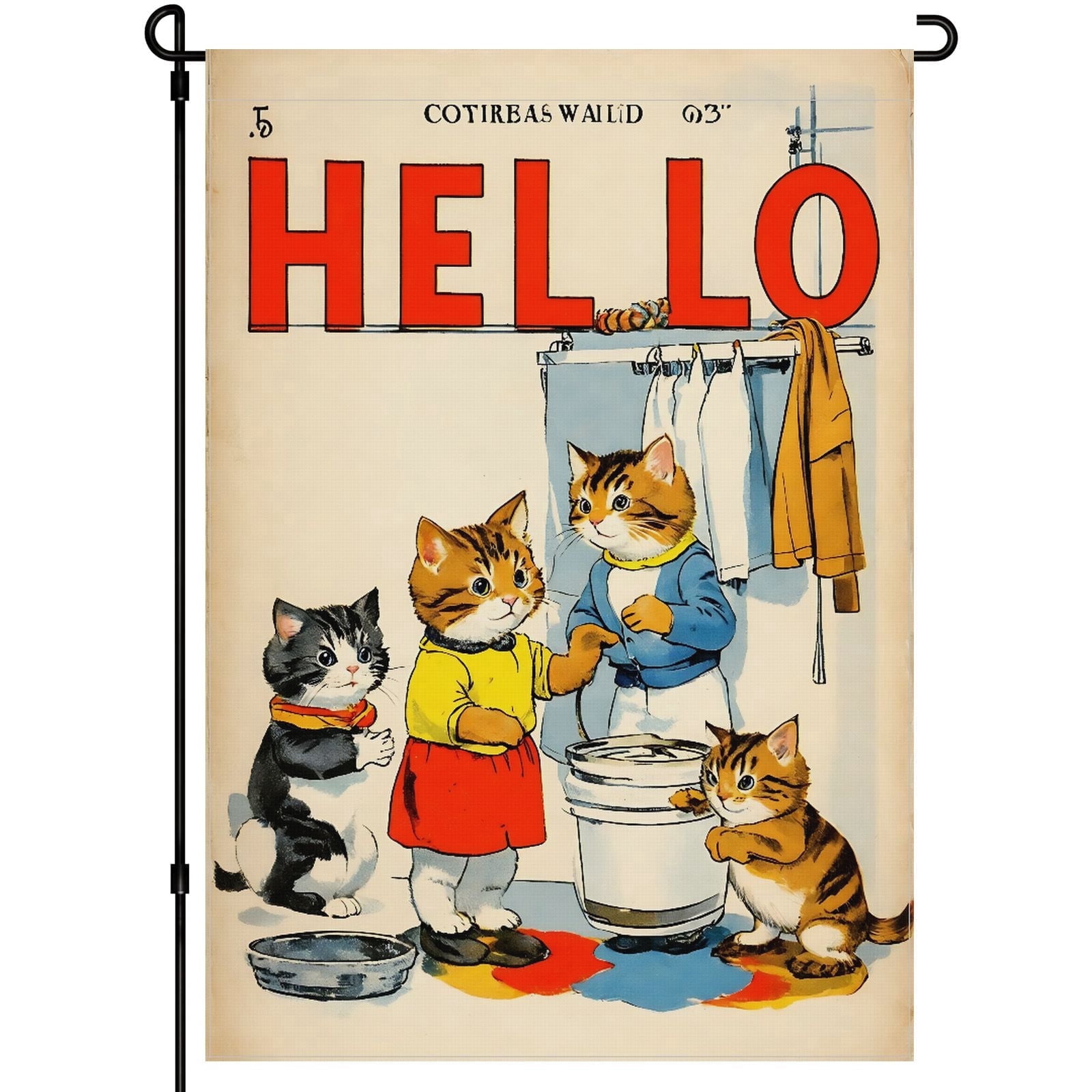 Cat Decoration Garden Flag for Outdoor, Fluffy Cat Comic Cats Cartoon Style Outdoor Garden Flag Kitten Camper Decorations, for Farmhouse Outdoor Garden Balcony Deco 28x40in