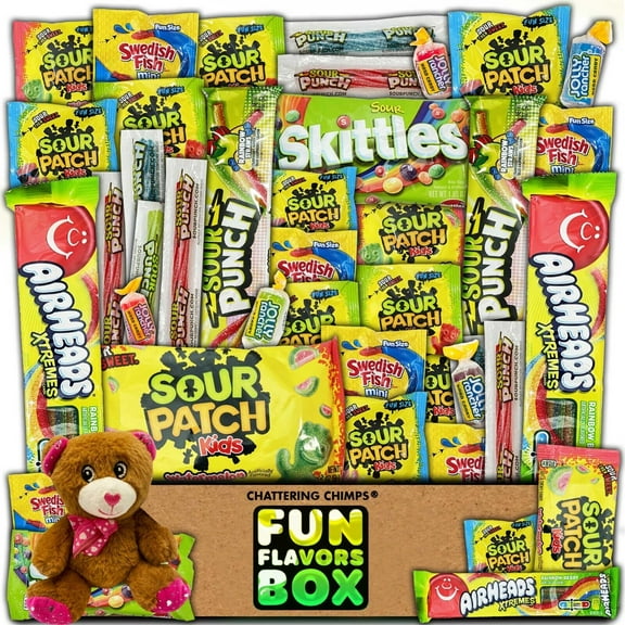 Fun Flavors Box Sour Candy Box Valentines Day Teddy Bear Variety Pack Snack Care Package 30 Ct