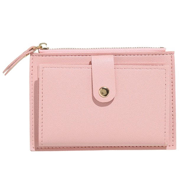 Trayknick Women Wallet Multi Card Slot Smooth Zipper Faux Leather Small Size Fine Texture Short Wallet for Shopping Pink