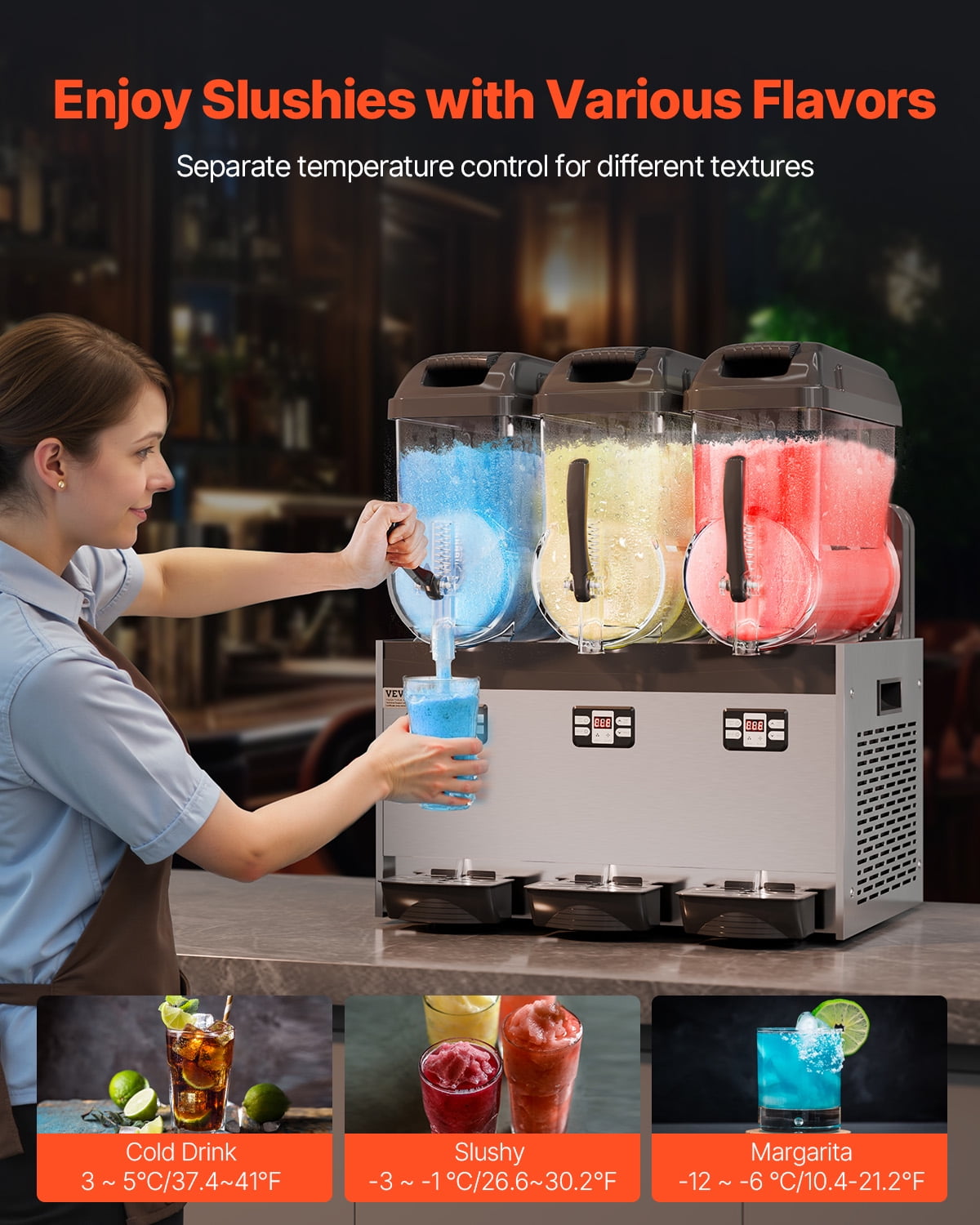 VEVOR Commercial Slushy Machine, 12Lx3 Triple Tank Frozen Drink Machine, 144 Cups Stainless Steel Margarita Smoothie Frozen Drink Maker, Slushie Maker