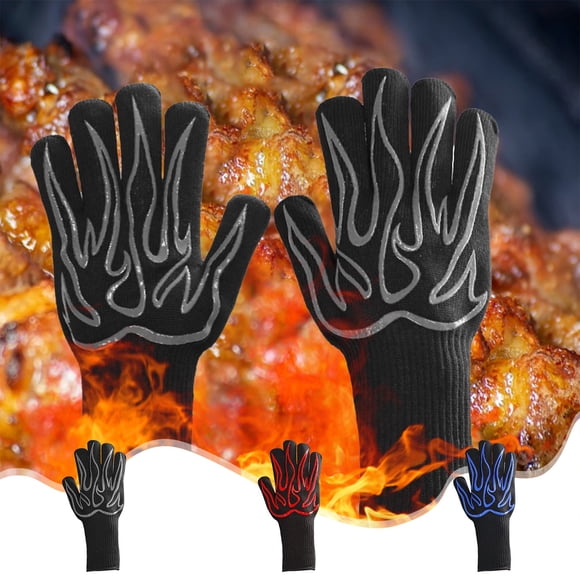 Xihbxyly Guantes Ignífugos para Barbacoa, Aislamiento Térmico de Hasta 400 °C, Agarre de Goma Antideslizante, Flexibilidad Cómoda, Uso En Interiores y Exteriores, Opciones de Color Rojo, Negro y Azul