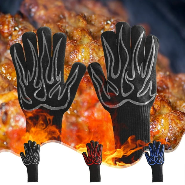 Xihbxyly Guantes Ignífugos para Barbacoa, Aislamiento Térmico de Hasta 400 °C, Agarre de Goma Antideslizante, Flexibilidad Cómoda, Uso En Interiores y Exteriores, Opciones de Color Rojo, Negro y Azul