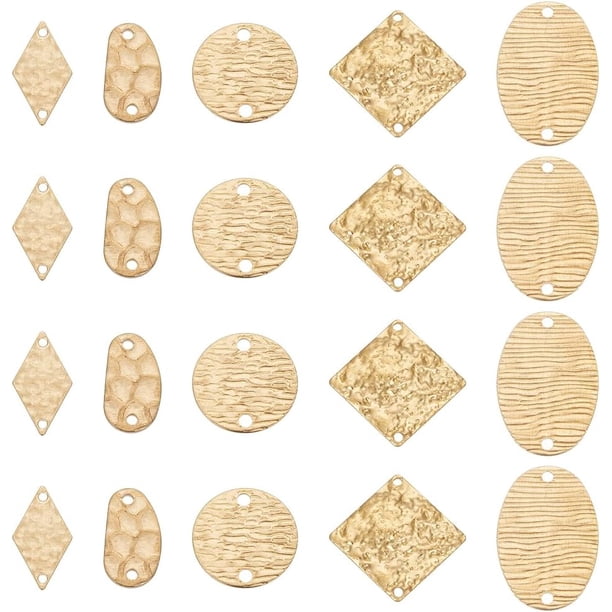 60 piezas de 5 estilos de conectores planos geométricos de latón con 2 agujeros para collares, pulseras y bisutería. Agujero: 1,2-1,8 mm.