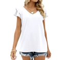thumbnail image 3 of Summer thread cotton trace female T-shirt V-neck casual cool sense women's short sleeve, 3 of 5